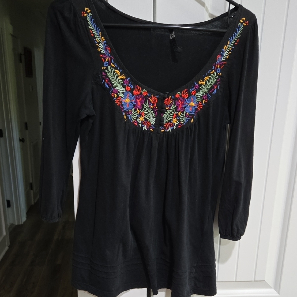 Embroidered Black Women's Top